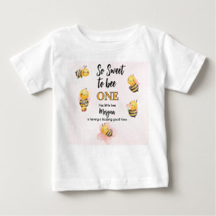 Cute Bee One Pink Black First Birthday Party Baby T-Shirt