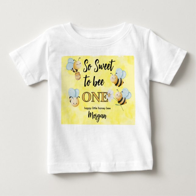 Cute Bee One Yellow Black First Birthday Party Baby T-Shirt (Front)