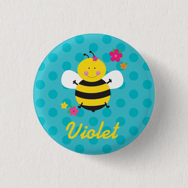 Cute Bee Personalised Pin/Button 3 Cm Round Badge (Front)
