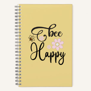 Cute Bee & Pink Daisy Floral Spiral Notebook Kaw