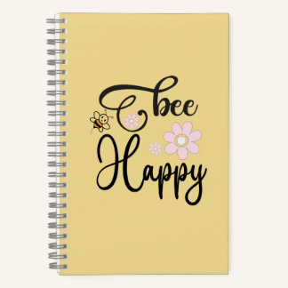 Cute Bee & Pink Daisy Floral Spiral Notebook | Kaw