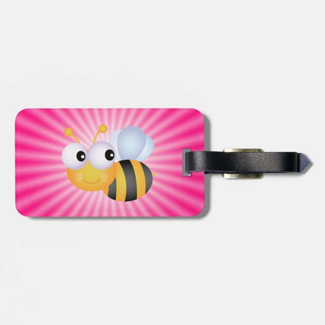 Cute Bee; Pink Luggage Tag (Back Horizontal)