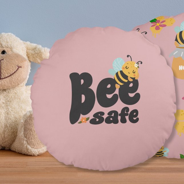 Cute Bee safe Cute  Round Cushion (Creator Uploaded)