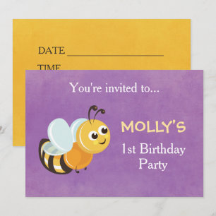 Cute Bee Theme 1st Birthday Party Invitation Card