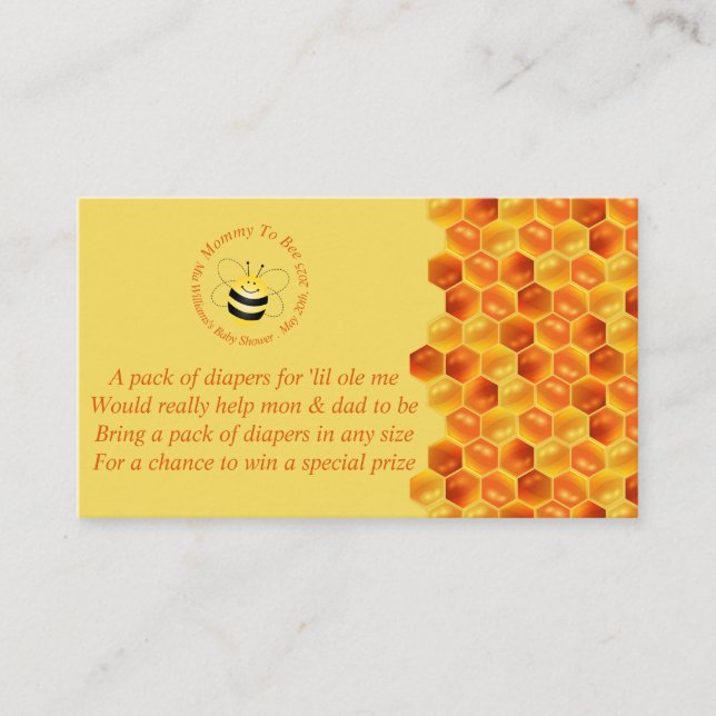 Cute Bee Themed Baby Shower Diaper Raffle Card (Front)