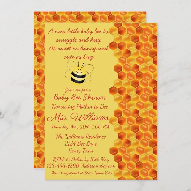 Cute Bee Themed Baby Shower Invitation (Front/Back)