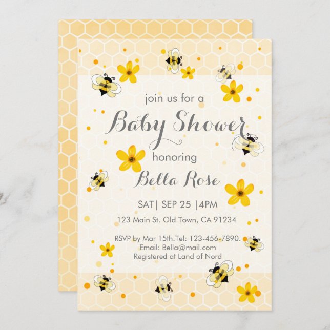 Cute Bee Themed Baby Shower Invitation (Front/Back)