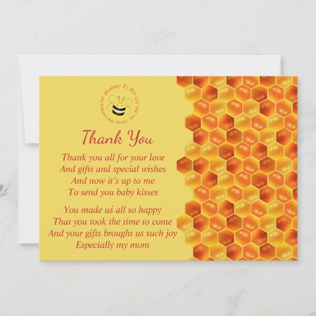 Cute Bee Themed Baby Shower Thank You Invitation (Front)