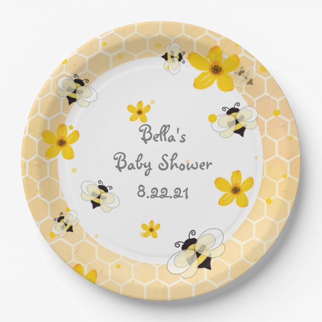 Cute Bee Themed Party Paper Plate (Front)