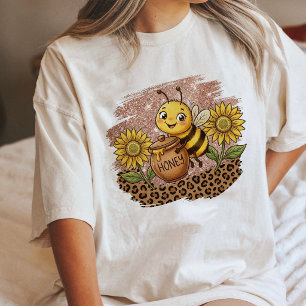 Cute Bee With Honey Pot, Sunflowers & Leopard Tri-Blend Shirt