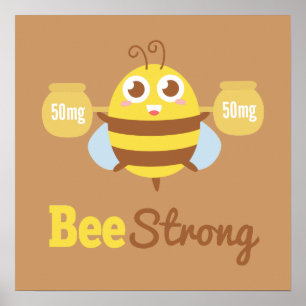 Cute Bee With Honey Pots Bee Strong Pun Wall Decor