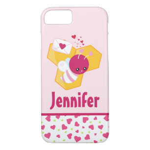 Cute Bee with Pink Valentine Hearts iPhone 8/7 Case