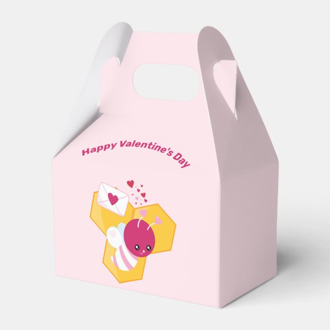 Cute Bee with Pink Valentine Hearts Favour Box (Front Side)