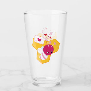 Cute Bee with Pink Valentine Hearts Glass