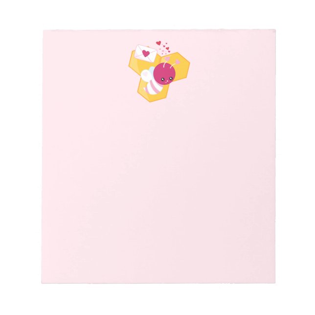 Cute Bee with Pink Valentine Hearts Notepad (Front)