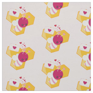 Cute Bee with Pink Valentine Hearts Pattern Fabric