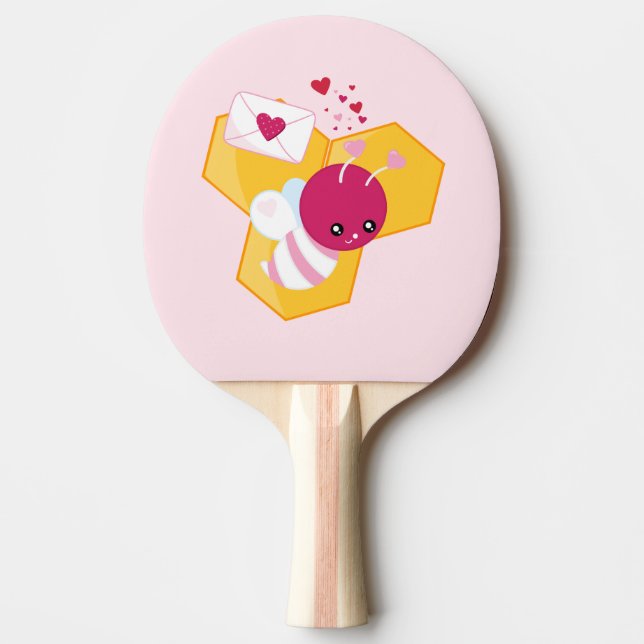 Cute Bee with Pink Valentine Hearts Ping Pong Paddle (Front)