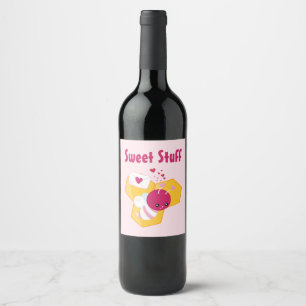 Cute Bee with Pink Valentine Hearts Sweet Stuff Wine Label