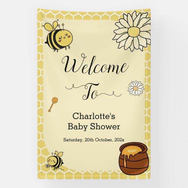 Cute Bee with Sweet Honey Baby Shower Banner (Vertical)