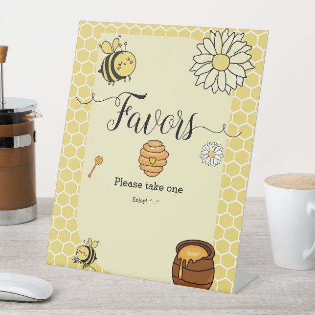 Cute Bee with Sweet Honey Baby Shower Favours Pedestal Sign (In SItu)