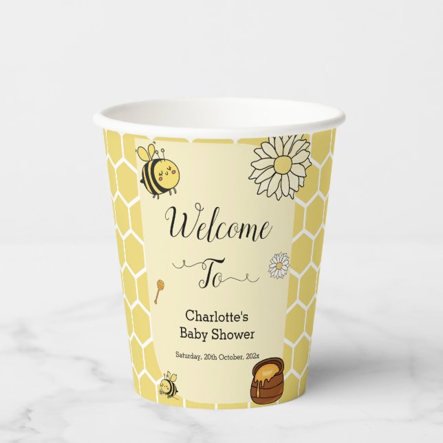 Cute Bee with Sweet Honey Baby Shower Paper Cups (Front)
