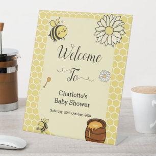 Cute Bee with Sweet Honey Baby Shower Welcome Pedestal Sign