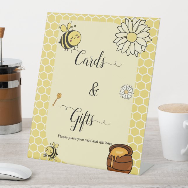 Cute Bee with Sweet Honey Cards & Gifts Pedestal Sign (In SItu)