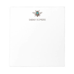Cute Bee with Turquoise Heart Nature Personalised Notepad