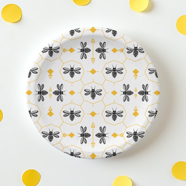 Cute Bee Yellow Honeycomb Kids Birthday Party Paper Plate (Cute Bee Yellow Honeycomb Kids Birthday Party Paper Plates)