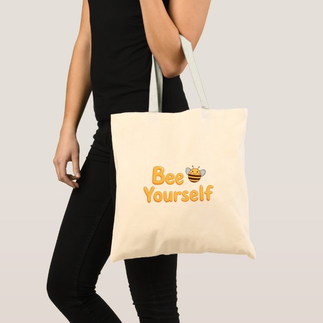 Cute "Bee Yourself" Pun with Bumblebee Tote Bag (Front (Product))