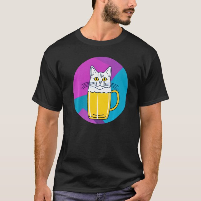 Cute Beer Cat Part Cat and Part Beer glass T-Shirt (Front)