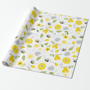 Cute Bees and Beehives Wrapping Paper