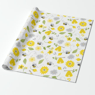 Cute Bees and Beehives Wrapping Paper