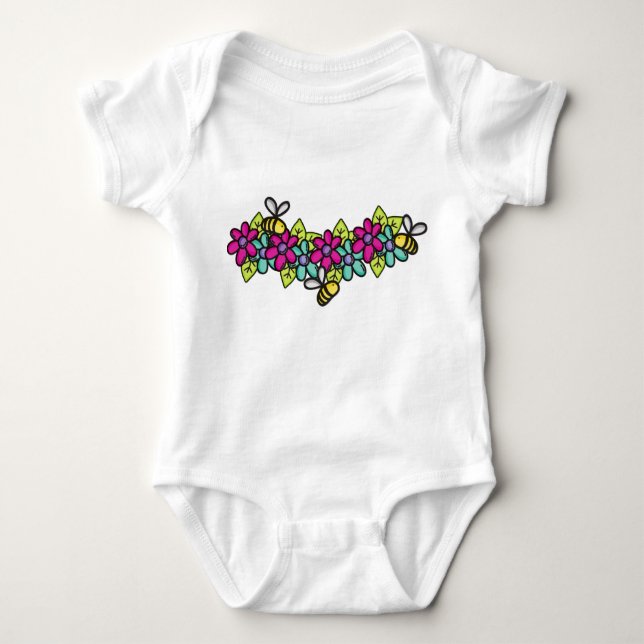 Cute Bees and Flowers Baby Bodysuit (Front)