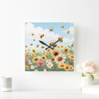 Cute bees and flowers illustration