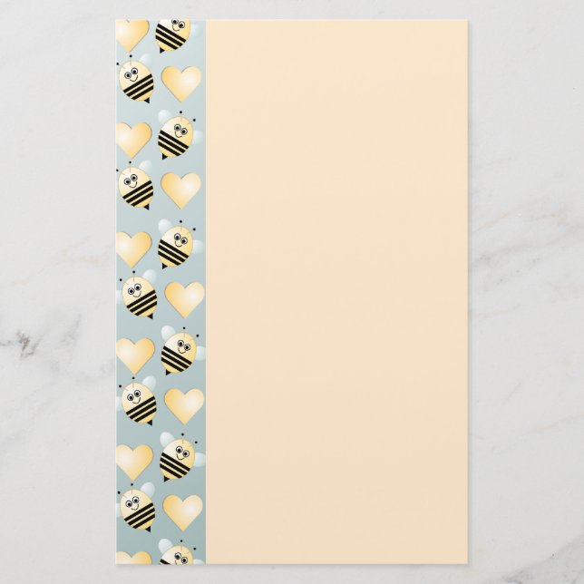 Cute Bees Honey Hearts Stationery (Front)
