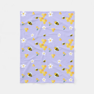 Cute Bees & Honeycomb Garden Pattern Fleece Blanket
