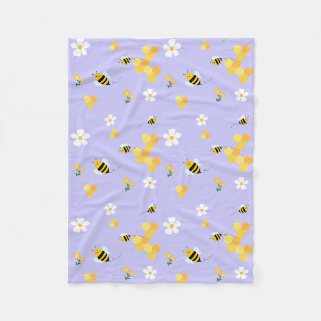 Cute Bees & Honeycomb Garden Pattern Fleece Blanket (Front)