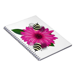 Cute Bees Meeting on Pink Flower Notebook