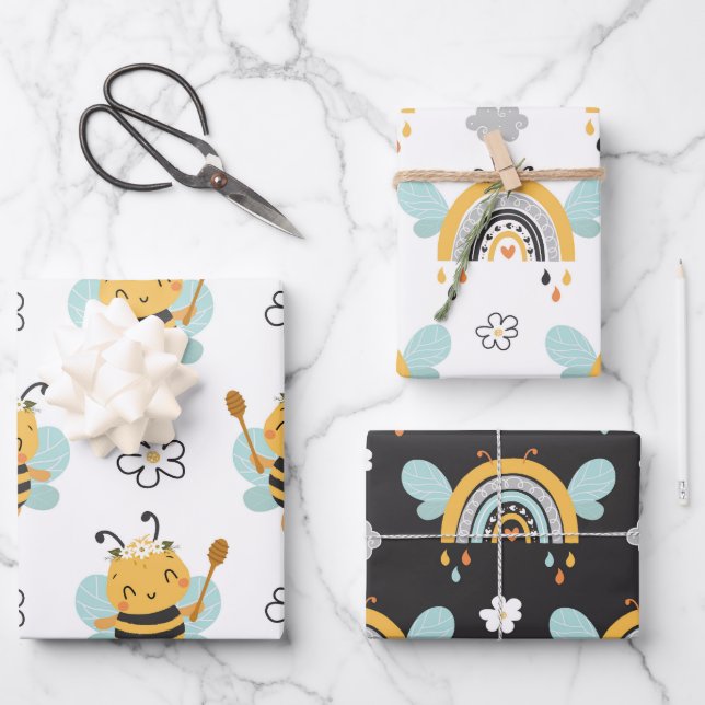 Cute Bees patten  wrapping paper (Front)