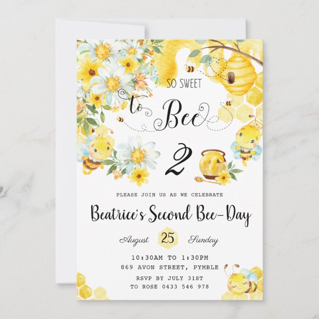 Cute Bees So Sweet to Bee Any Age Birthday Floral  Invitation (Front)