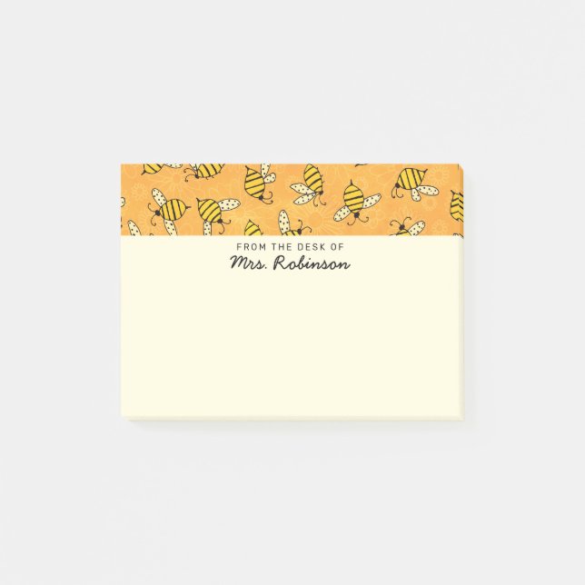 Cute Bees Teacher From the Desk of 4x3 Post-it Notes (Front)
