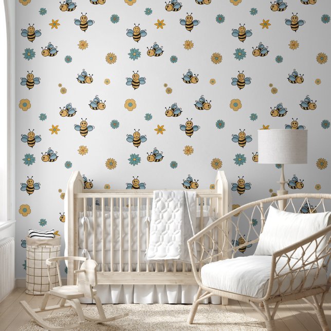 Cute Bees Wildflowers & Floral Wallpaper (Kids)