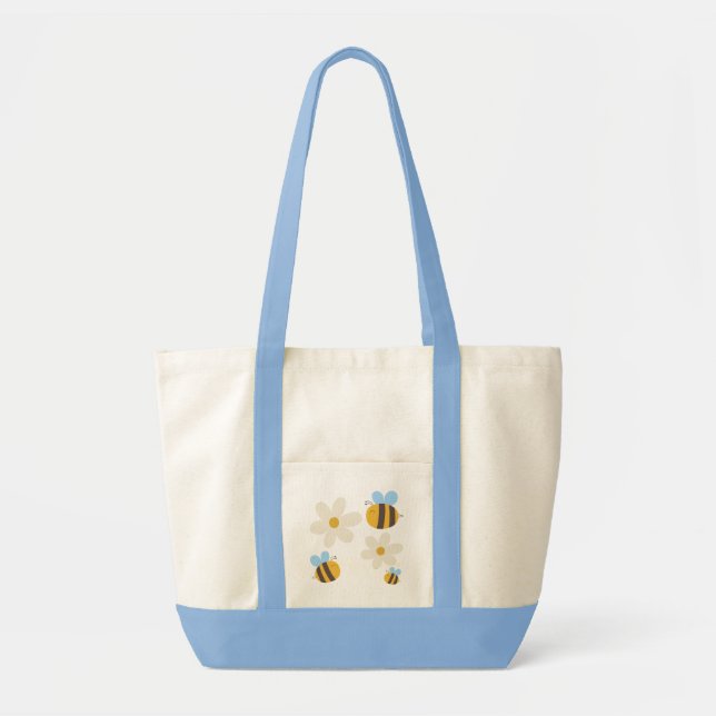 Cute Bees with a white Flowers in a white Tote Bag (Front)
