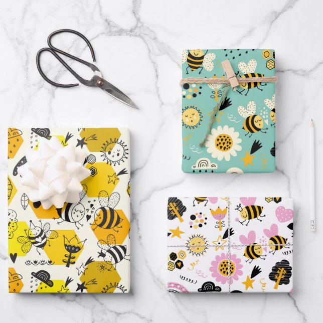 Cute Bees Wrapping Sheet Set of 3 (Front)