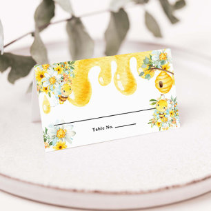Cute Bees Yellow Floral Honey Birthday Baby Shower Place Card
