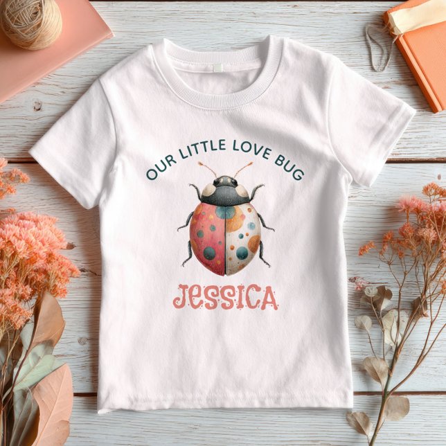 Cute Beetle Watercolor Illustration with Name Baby T-Shirt (Creator Uploaded)