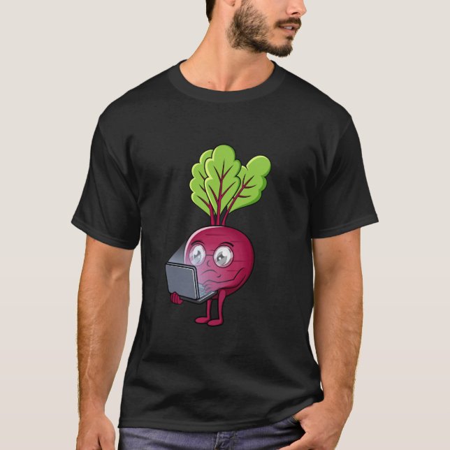 Cute Beetroot Laptop Working Office Worker T-Shirt (Front)