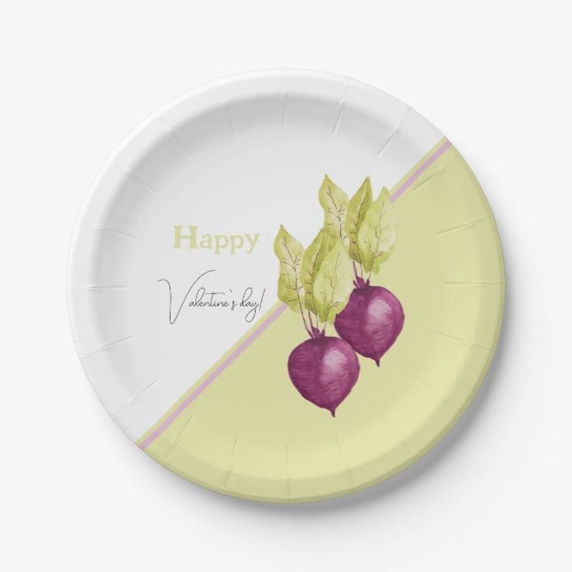 Cute Beets in Love Watercolor Hand-painted Paper Plate (Front)