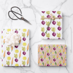 Cute Beets Lemon and Carrots Watercolor Pattern Wrapping Paper Sheet